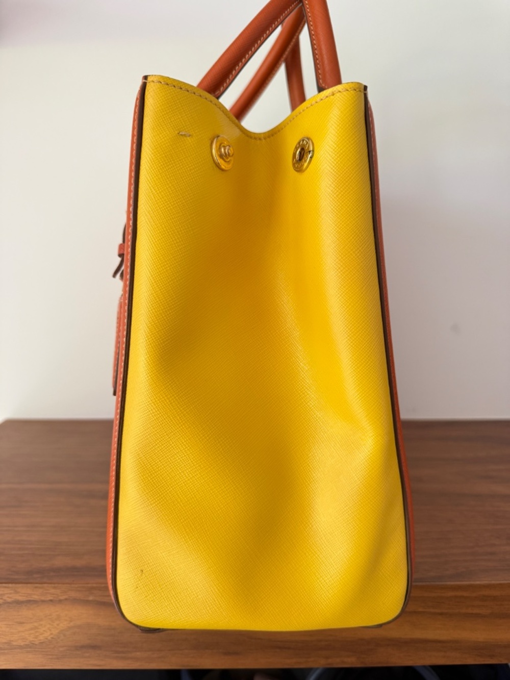 Prada Orange/Yellow Bi Color Saffiano Lux Leather Tote - Picture 10 of 14